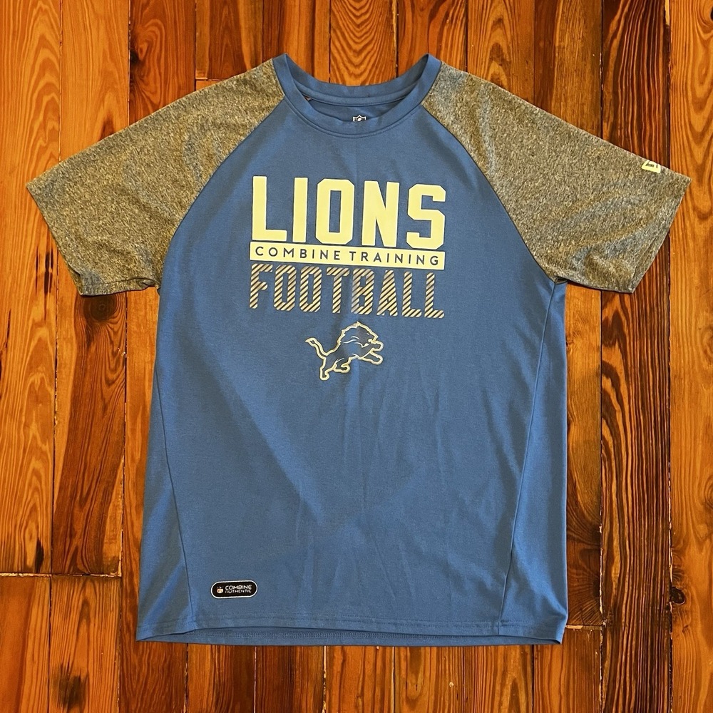New Era Detroit Lions Shirt Men's M‎ Blue Gray NFL Combine Training Tee